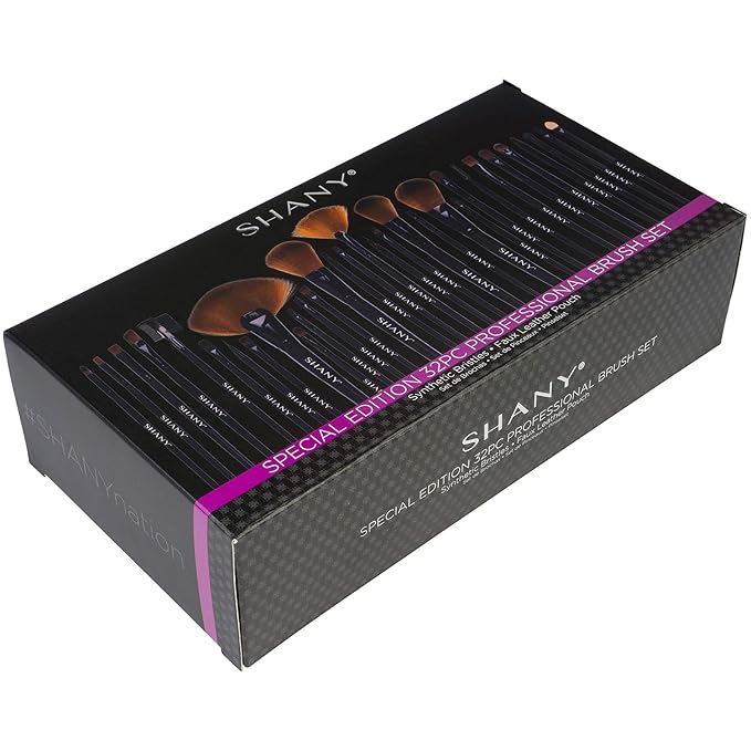 SHANY Makeup Brushes Premium Synthetic Foundation Powder Concealers Eye Shadows Cosmetics Brush Set with Faux Leather Pouch and Instruction sheet 32 Count