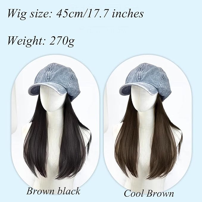 Women's Wig hat Wig Denim Beret Wig Straight Hair Baseball Cap Wig for Girl Christmas Halloween Daily Party Use Cool Brown 1