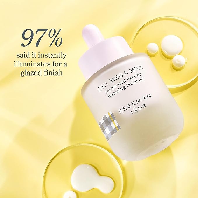 Beekman 1802 Oh Mega Milk Facial Oil - Hydrating Vitamin C &amp Niacinamide Serum - Repairs Skin Barrier - For Dry/Aging Skin - Fragrance Free &amp Sensitive Safe