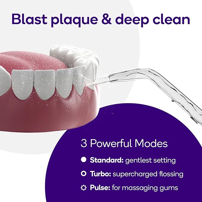 Burst Electric Water Flosser for Teeth Cleaning (3 Modes/Rose Gold) | Cordless | Plaque Removal Between Braces &amp Dental Work | Portable Floss | Refillable 110mL Tank