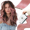 RUNATURE Pink Tape in Hair Extensions Real Human Hair Tape in Extensions Light Pink Hair Extensions for Highlight Colored Party Remy Hair Easy to Apply 20 Inch 25g 10pcs