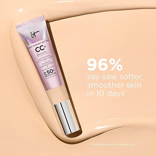 IT Cosmetics CC+ Cream Illumination - Radiant Full Coverage Foundation With SPF 50+ Color Corrector &amp Hydrating Anti-Aging Serum Hydrolyzed Collagen + Peptides Normal to Dry Skin - 1.08 fl oz