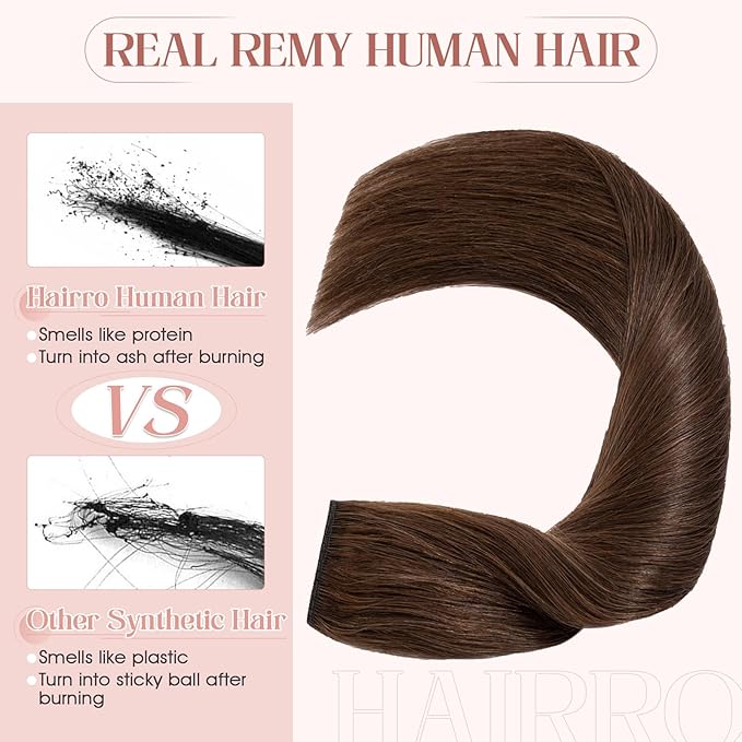 Hairro 22 Inch Clip in Extensions 100% Remy Human Hair 55g One-piece 5 Clips Long Straight Hair Extensions for Women Wide Weft Soft Silky #4 Medium Brown