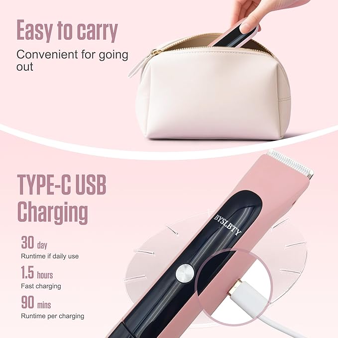 Bikini Trimmer for Women - Painless Electric Razors for Silk SkinCordless Body Shaver for Trip IPX7 Waterproof Dual Head Pink