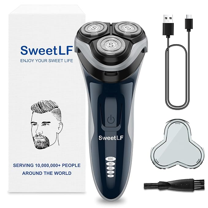 Electric Razor for Men Electric Shaver for Men Waterproof/Rechargeable/LED Display Men?™s Shavers Wet &amp Dry Rotary Shavers Gift for Dad Husband Boyfriend (Navy Blue)