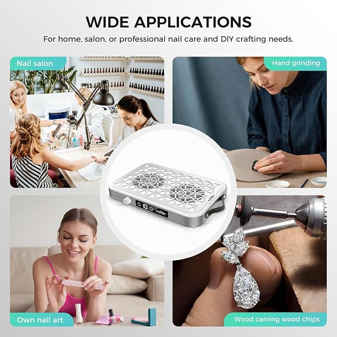 Nail Dust Collector 1600PA Professional Nail Vacuum Dust Collector Fan with Filter Papers (30 Pcs) for Acrylic Nail Polishing &amp Manicure at Nail Salon &amp Home - White