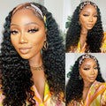 Curly Headband Wig Human Hair 10 Inches Headband Wig Deep Wave Human Hair Wigs with Headband True to Length Natural Color