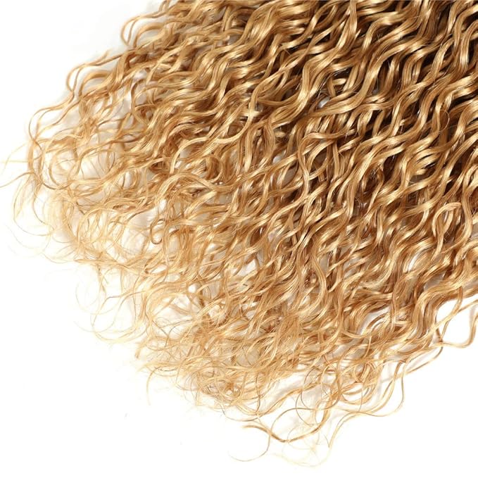 26 28 30 inch #27 Human Hair Bundles Honey Blonde Kinky Curly Bundles LadrXadr Blonde Wet and Wavy Bundle 27 Color