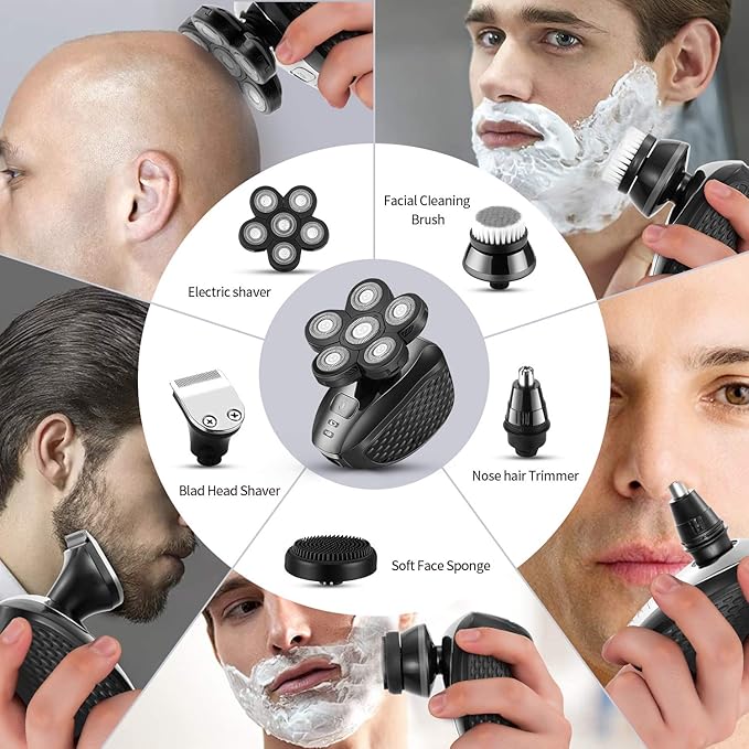 Head Shavers for Men - Upgraded Multifunctional Bald Head Shaver Waterproof Electric Razor for Men Cordless Rechargeable Shaving Grooming Kit (Gray)