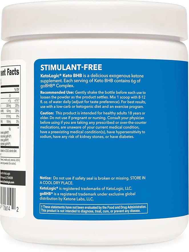 Ketologic Keto BHB (Strawberry Kiwi Flavor) 30 Servings - Exogenous Ketone Supplement with goBHB Beta-Hydroxybutyrate Salts