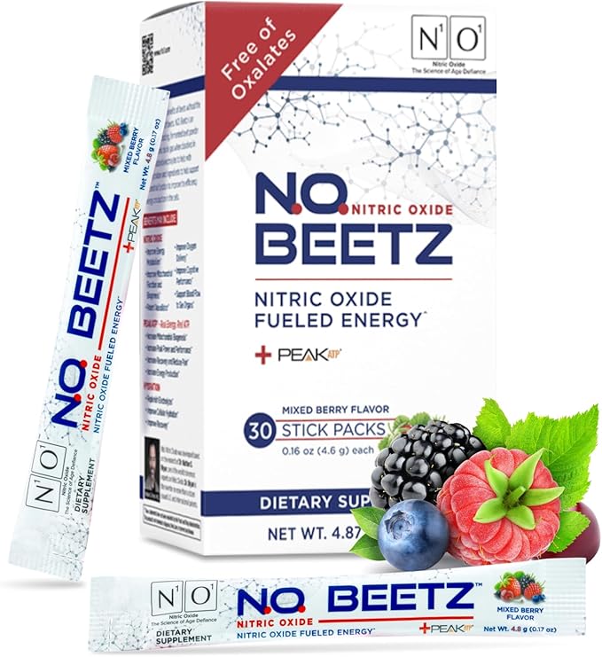 N.O. Beetz Nitric Oxide Supplement for Pre-Workout &amp Endurance | Beetroot Peak ATP &amp Electrolytes for Energy &amp Hydration | Boosts Blood Flow &amp Muscle Recovery | No Mess 30 Servings