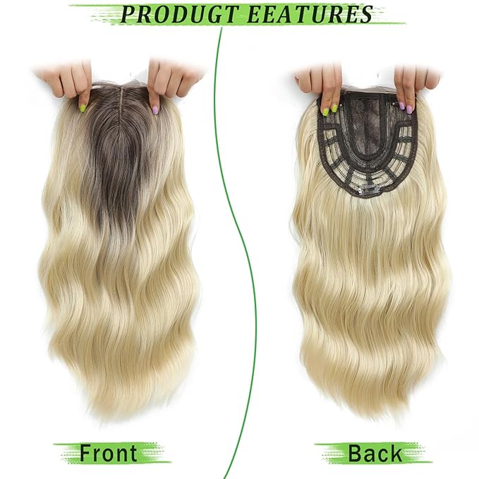 Hair Topper16 Hair Toppers for WomenWig Topper PiecesLarge Coverage Invisible Hairpiece Clip-in Volumizing &amp Curl Wiglet for Thinning Crown/Hairloss (Blonde with Dark Root)