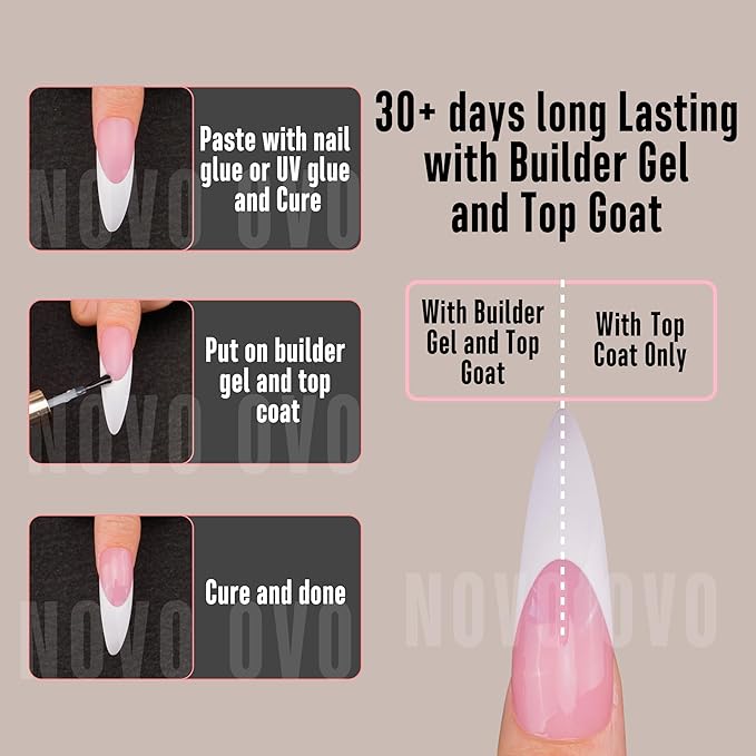 NOVO OVO Halloween XXL Curved Stiletto Almond French Tip Nail Tips Soft Gel Extra Thick Long Acrylic Hawk Curve Fake Extension Need Builder Gel &amp Top Coat Full Cover Press on DIY 12 Sizes 240 p