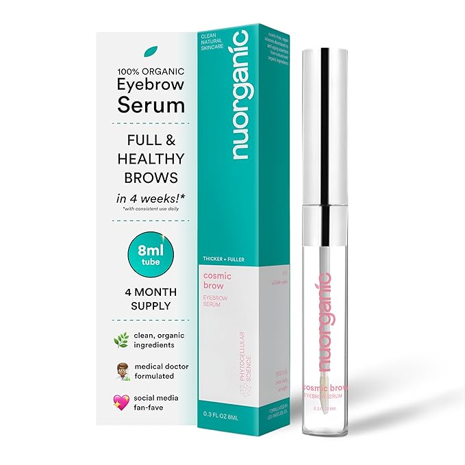 nuorganic 'Cosmic Brow' Eyebrow Serum for Growth | Natural Eye Brow Serum for Thicker Longer More Defined Brows | 4 Months Supply XL Size | Cruelty Free Made in USA