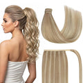 Ve Sunny Ponytail Extension Real Human Hair for Women Clip in Ponytail Hair Extension Straight Hair Pieces Wrap Around Dark Ash Blonde Highlights Golden Blonde 16inch 80G