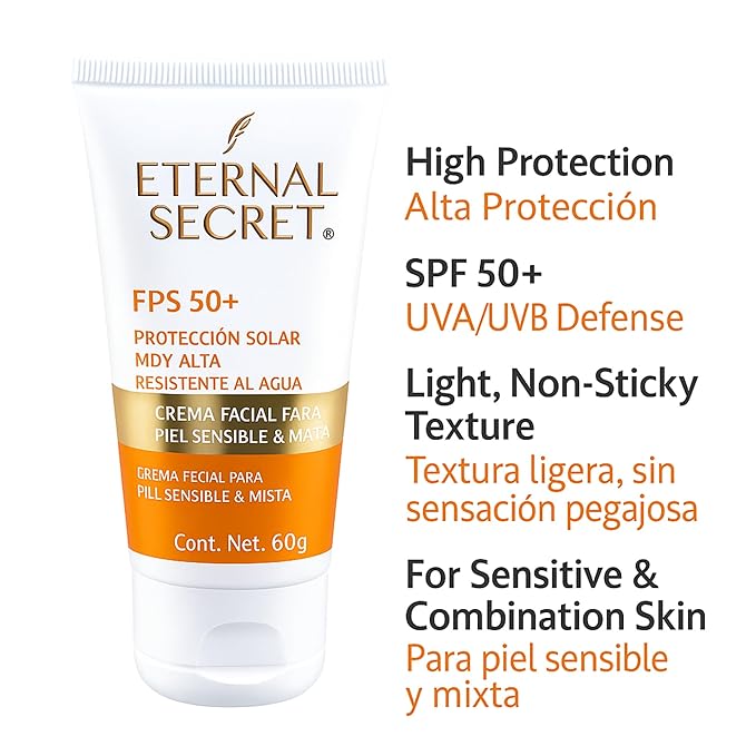 Eternal Secret High Protection Sunscreen for Face - SPF 50+ Water-resistant Non-Sticky Texture 2.12 oz - Bloqueador Facial/Corporal Eternal Secret FPS 50+ 2.12 oz