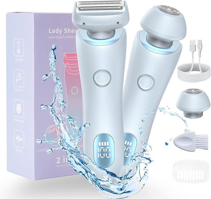 Dusk Razor for Women Silk Glide Pro Shaver Duskofficial Electric Razor for Women 2-in-1 Waterproof Painless Hair Removal Wet &amp Dry Shaver with Removable Head for Leg Arm Underarm Bikini Area (B