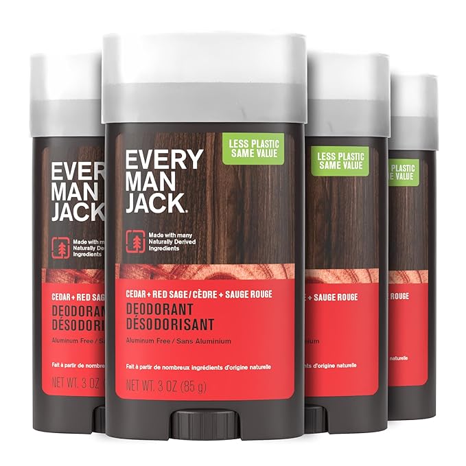 Every Man Jack Cedar &amp Red Sage Men?™s Deodorant - Stay Fresh with Aluminum Free Deodorant For all Skin Types - Odor Crushing Long Lasting with Naturally Derived Ingredients - 3 oz - 4 Pack
