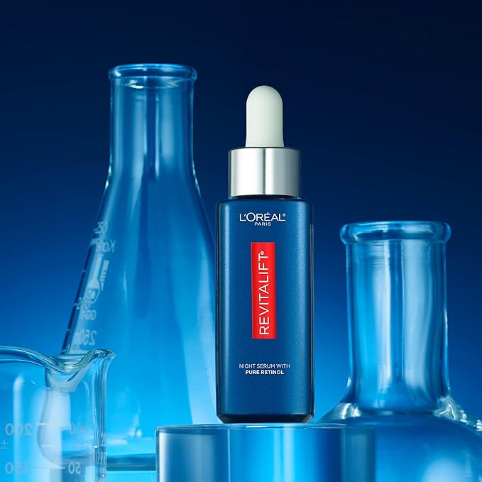 L'Oreal Paris Revitalift 0.3% Pure Retinol Night Serum Reduce Deep Wrinkles Fragrance Free 1 oz + Moisturizer Sample
