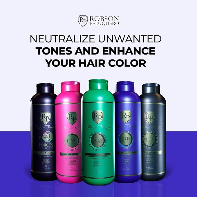 Robson Peluquero Blue Toning Kit | Hair Toner Gloss + Shampoo | Icy Platinum Ash &amp Silver Blonde for Brassy Hair Bleached Highlights Neutralizes Orange &amp Copper Tones - 2x10.1 Fl Oz