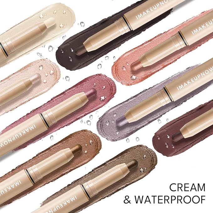 imakeupnow Cream Waterproof Eyeshadow Stick Set Shimmer Matte Eye Shadow Sticks 2PCS Brightener Make Up Eyeshadow Pencil With Small Cosmetics Bag #I
