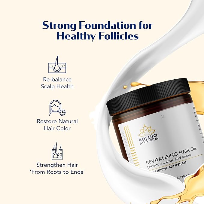 Kerala Ayurveda Neelibhringadi Keram Hair Growth Oil for Dry Scalp Curly Or Damaged Hair (6.8 fl Oz) | Coconut Oil For Hair Growth &amp Strengthening Roots | Ayurvedic Serum with Triple Milk Formula