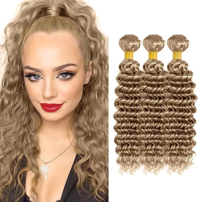 Ash Blonde Bundles #22 Deep Wave Bundle Blonde Human Hair Bundles 22 24 26 inch #22 Wet and Wavy Bundle 150g
