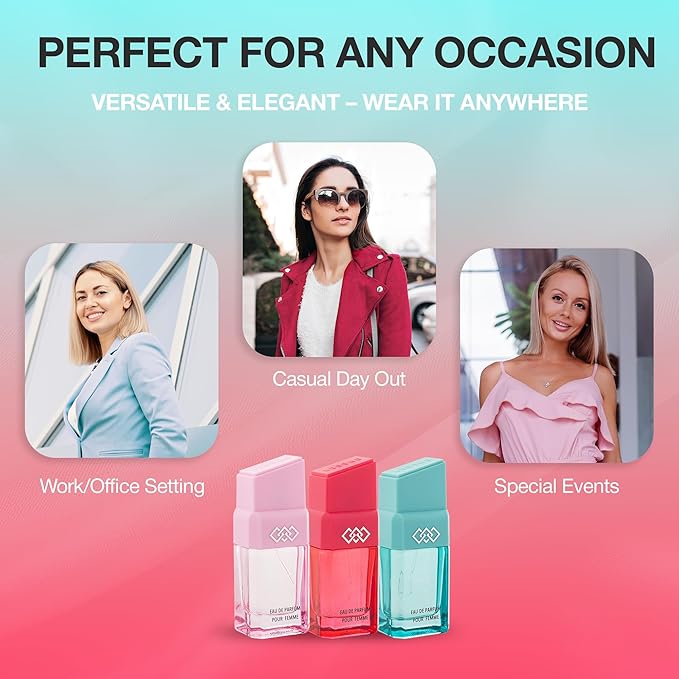 LEG3ND Set of 3 Pour Femme - Fresh Floral &amp Sweet Cologne for Women - Long-Lasting Luxury Fragrance with Essential Oils - Comes in a Glass Bottle Spray (15ml each)