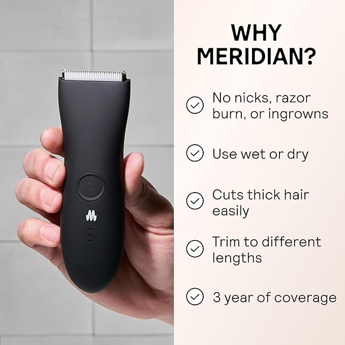 MERIDIAN The Trimmer Original - Body Hair Trimmer for Men Electric Shaver for Pubic Hair Chest Legs &amp Bikini Waterproof &amp Rechargeable Onyx
