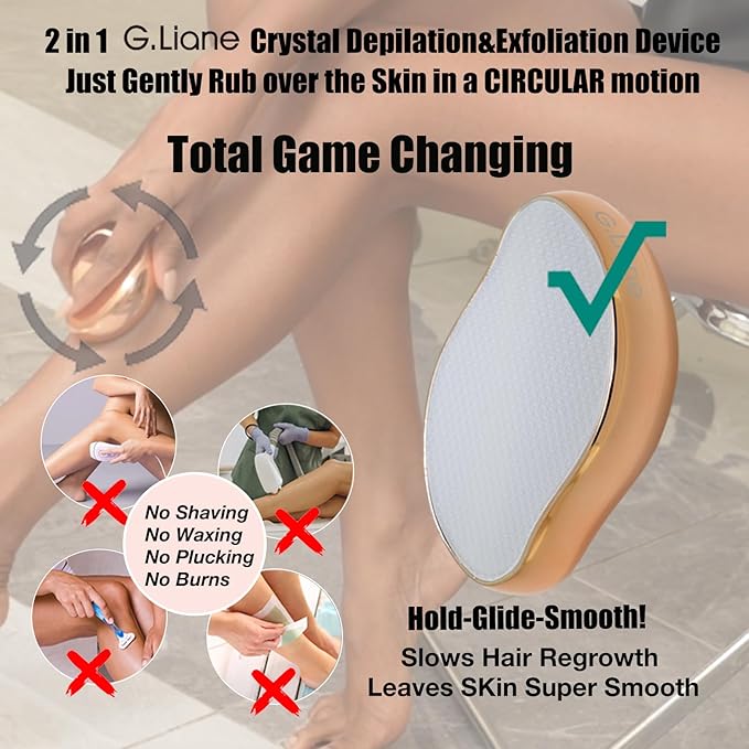 Crystal Hair EraserUpgraded Painless Crystal Hair RemoverEffective Nano Glass Hair Removal Device and Skin ExfoliationBody Epilator for Women and Men(Gold)