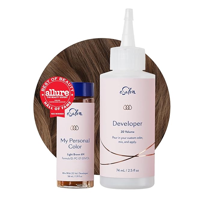 eSalon Permanent Hair Color &amp Hair Dye - Light Brown - Professional-Grade Ammonia-Free Personal Colorist for Up To 100% Gray Coverage on All Hair Types