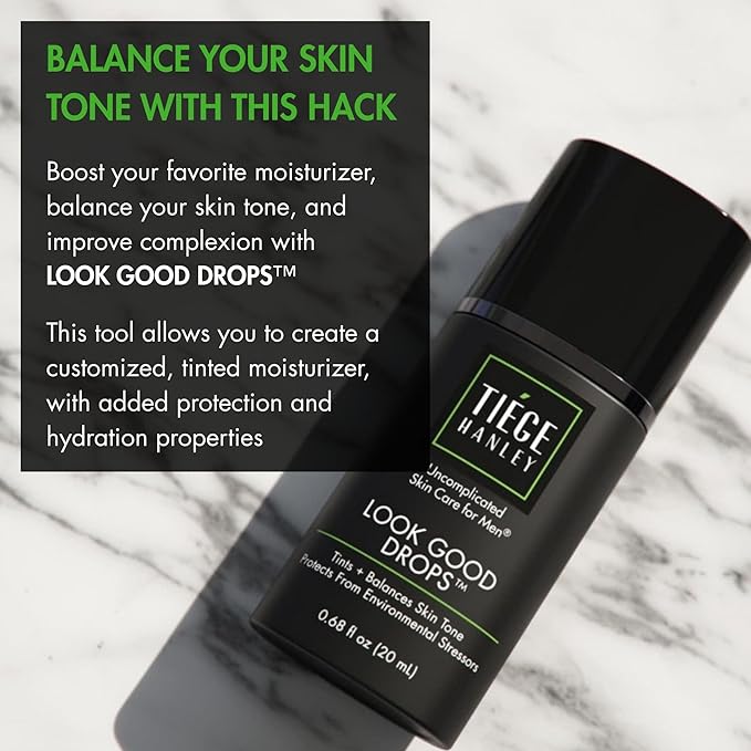 Tiege Hanley Look Good Tanning Drops for Men Daily Tinted Face Moisturizer Mix-In with Hyaluronic Acid for Hydration Natural Tan Finish and Antioxidant Support Men?™s Skin Care 20 ML