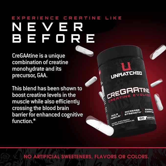 Unmatched CreGAAtine Optimized Creatine | Creatine Monohydrate + GAA (Guanidinoacetic Acid) | Muscle Build Strength Recovery | 180 Capsules 60 Servings (Unflavored)