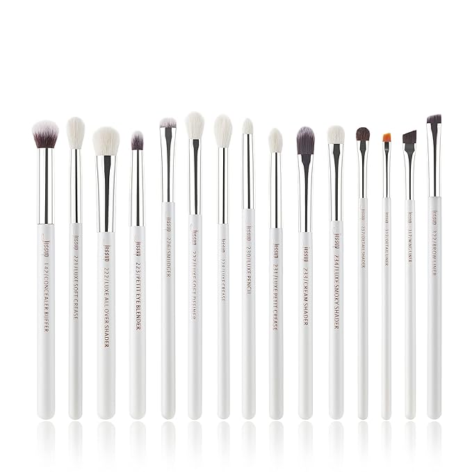 Jessup Small Eye Makeup Brush Set Professional 15pcs White/Silver Premium Natural-synthetic Eye Shadow Blending Concealer Eye &amp Brow Liner Brushes T237