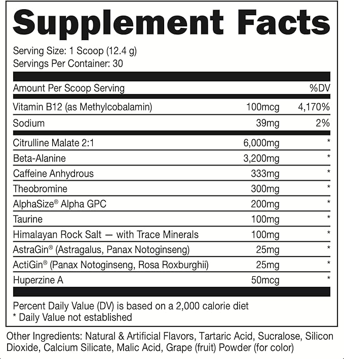 Bucked Up - Woke - HIGH STIM Pre Workout - Best Tasting - Focus Nootropic Pump Strength and Growth 30 Servings (Grape)