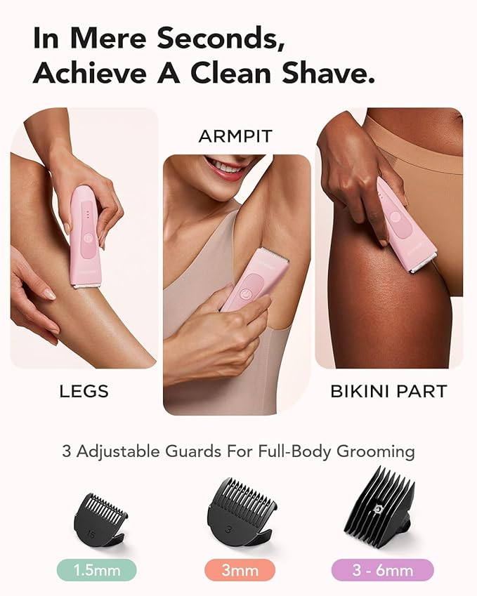 MANSPOT LADYSPOT??Hair Finishing Trimmers with 3 Guard and Replaceable Ceramic Blade Heads LADYSPOT??Hair Shaver Kit Sets (Women-Pink-Version)