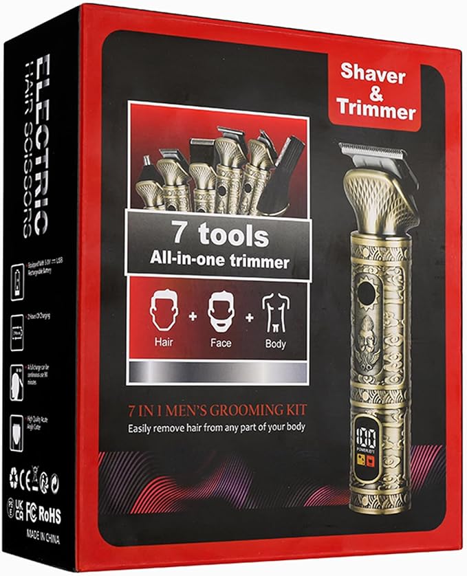 Men's Grooming Kit Multifunction Hair Trimmer Set Beard Shaver Electric Body Hair Trimmer Nose Trimmer Haircut Kit Engraving Cutter with Guide Combs Type-C Rechargeable