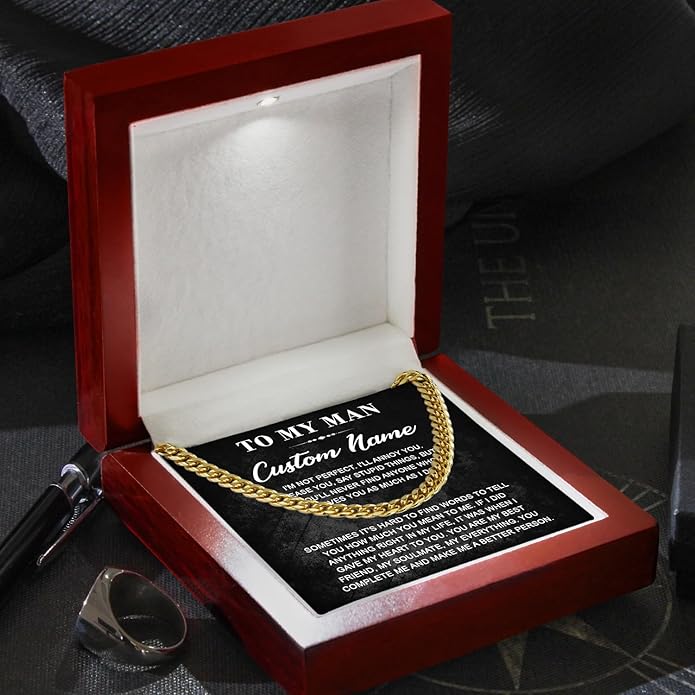 To My Man Necklace Custom Cuban Chain Necklace Gift For Husband Valentine Gift For Men Anniversary Birthday Gift For Him Husband Necklace From Wife Boyfriend Jewelry From Girlfriend