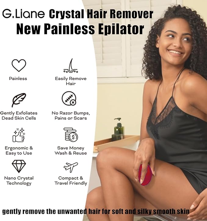 Crystal Hair EraserUpgraded Painless Crystal Hair RemoverEffective Nano Glass Hair Removal Device and Skin ExfoliationBody Epilator for Women and Men(Red)