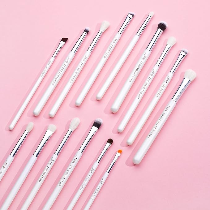 Jessup Small Eye Makeup Brush Set Professional 15pcs White/Silver Premium Natural-synthetic Eye Shadow Blending Concealer Eye &amp Brow Liner Brushes T237