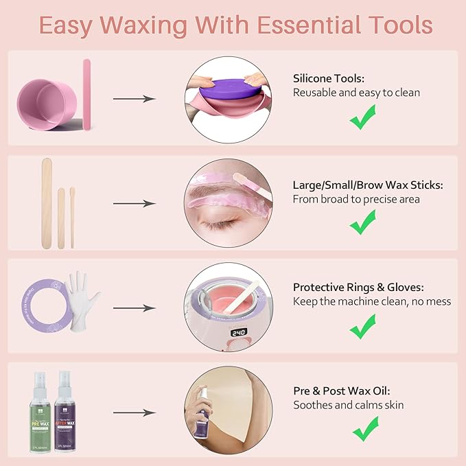 BLITZWAX Brazilian and Bikini Waxing Kit for Women Hard Wax Warmer for Face Legs and Body At Home Hair Removal Kit Beginner Friendly Quick Heating 6 Packs Wax Beads