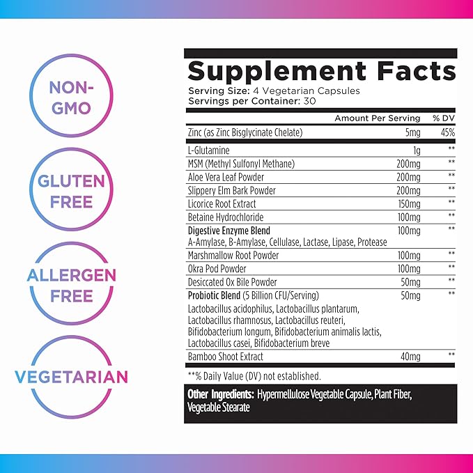 Livingood Daily Gut Cleanse Detox Supplement 13-in-1 GI Support with L Glutamine Aloe Vera Digestive Enzymes Probiotics &amp MSM Vegetarian Capsules Gluten Free Non GMO Allergen Free 120 Cou