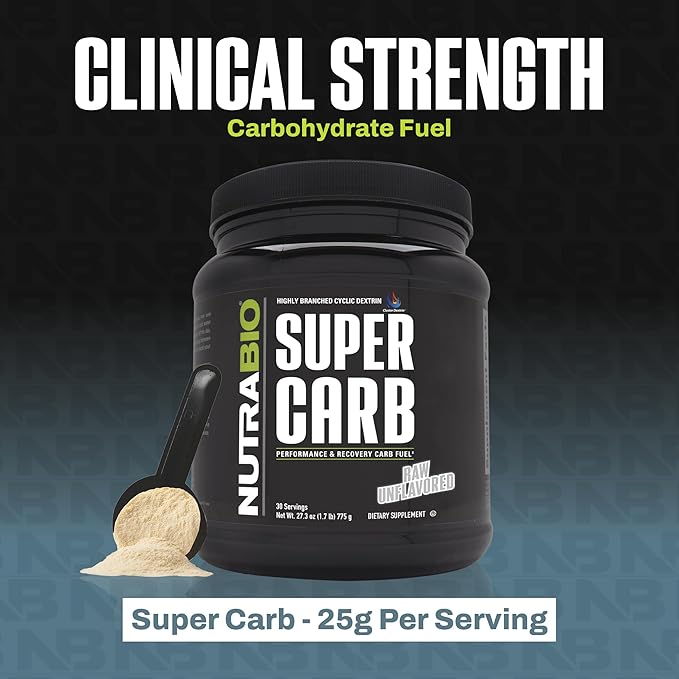 NutraBio Super Carb Carbohydrate Powder with Cluster Dextrin &amp Electrolytes Advanced Carb Supplement Powder for Workout Fuel Performance and Muscle Recovery Cyclic Dextrin Unflavored 30 Sv