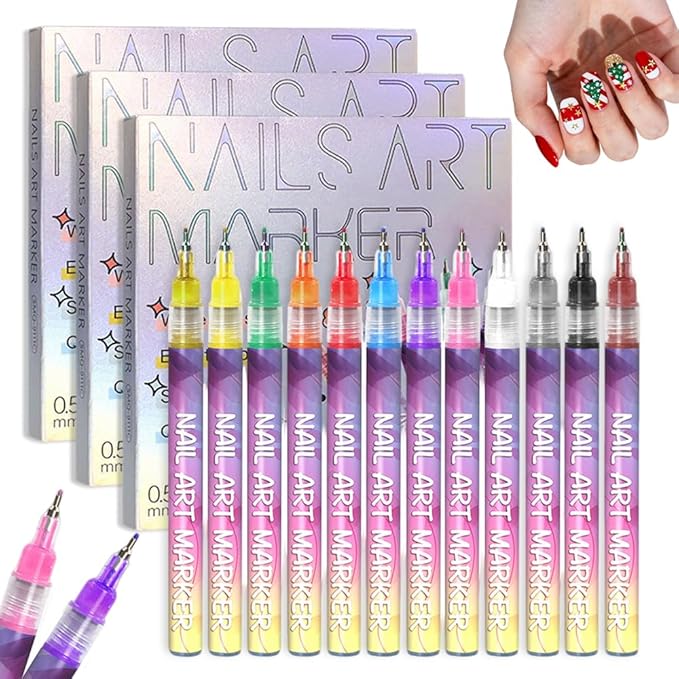 12 Colors Nail Art Pens Set Nail Art Markers Polish Pen for 3D Nail Art Drawing Painting Liner Brush for DIY Nail Art Beauty Adorn Manicure Tools (36 colors)