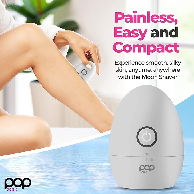 Pop Sonic Moon Shaver (Silver) - Face &amp Body Shavers for Men &amp Women - 3 Floating Rotary Heads Face Shaver w/Removable Cap - Long Lasting Lithium-ion Battery Portable Electric Shaver &amp Leg
