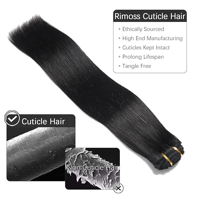 Clip in Hair Extensions Real Human Hair -140g 7pcs Jet Black - Hair Extensions Real Human Hair Clip ins Straight for Women (#1 16 Inch)
