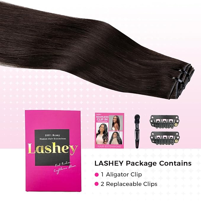 Lashey Invisi Edge Clip in Hair Extensions 14 Inch 110g 7pcs Injected Seamless PU Clip in Hair Extensions Virgin Human Hair #2 Dark Brown Straight Hair