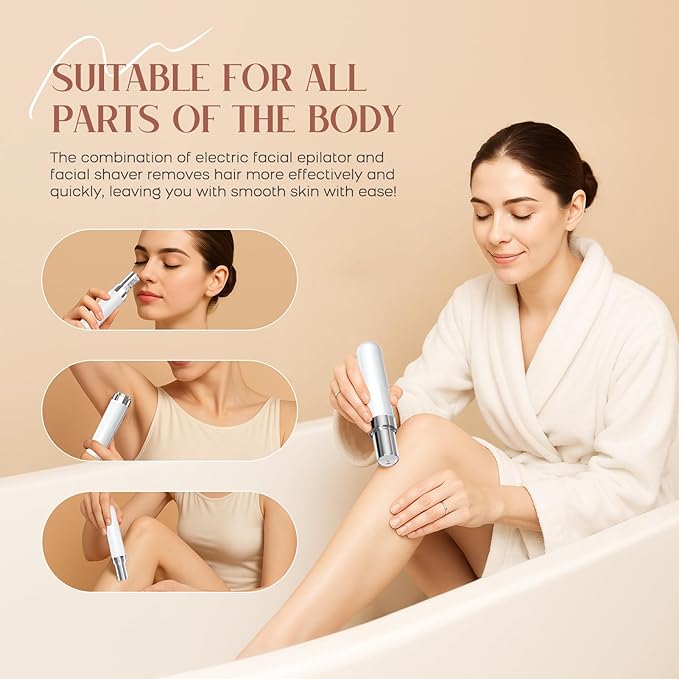 Epilator for Women 2-in-1 Facial Hair Removal Epilator Painless Designed Hair Remover with Built-in LED Light for Precision Smooth Glide Hair Remover for Women Face Lips Chin Peach Fuzz