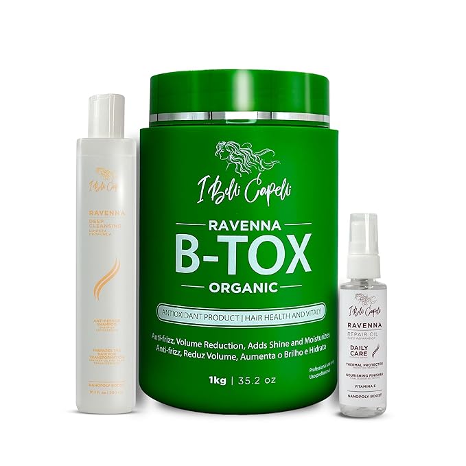 I Belli Capelli Ravenna B-tox Organic Smoothing Mask Repair Oil and Deep Cleansing Anti-Residue Shampoo ? Complete Hair Straightening System for All Hair Types