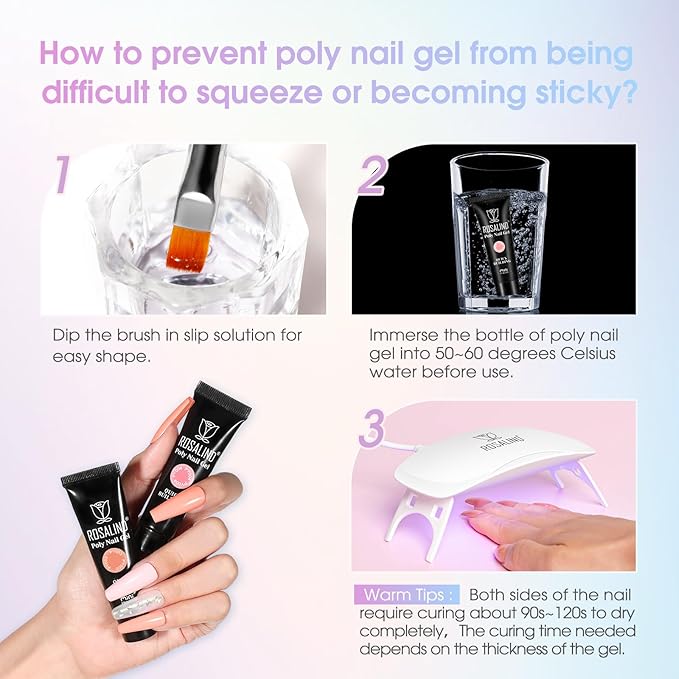 ROSALIND 38 Colors Poly Nail Gel Kit with Mini Nail Lamp Clear Neon Poly Nail Gel Starter Kit for Beginners Halloween All Seasons Classic Colors with Everything